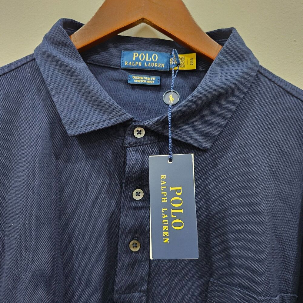Polo Ralph Lauren Mens Stretch Mesh Polo Shirt Size XXL Navy Custom Slim Fit - Picture 4 of 11
